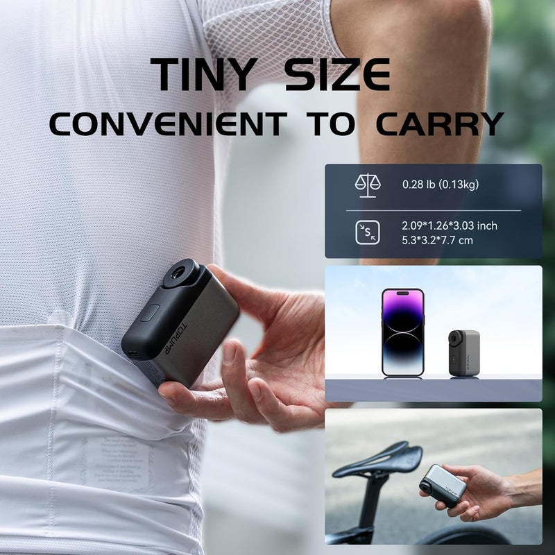 TOPUMP No Screen Mini Electric Bike Pump, 120 PSI Portable Bicycle Air Pump, Rechargeable Tiny Bike Tire Pump with Shrader & Presta Valves for Road Bikes - Image 2